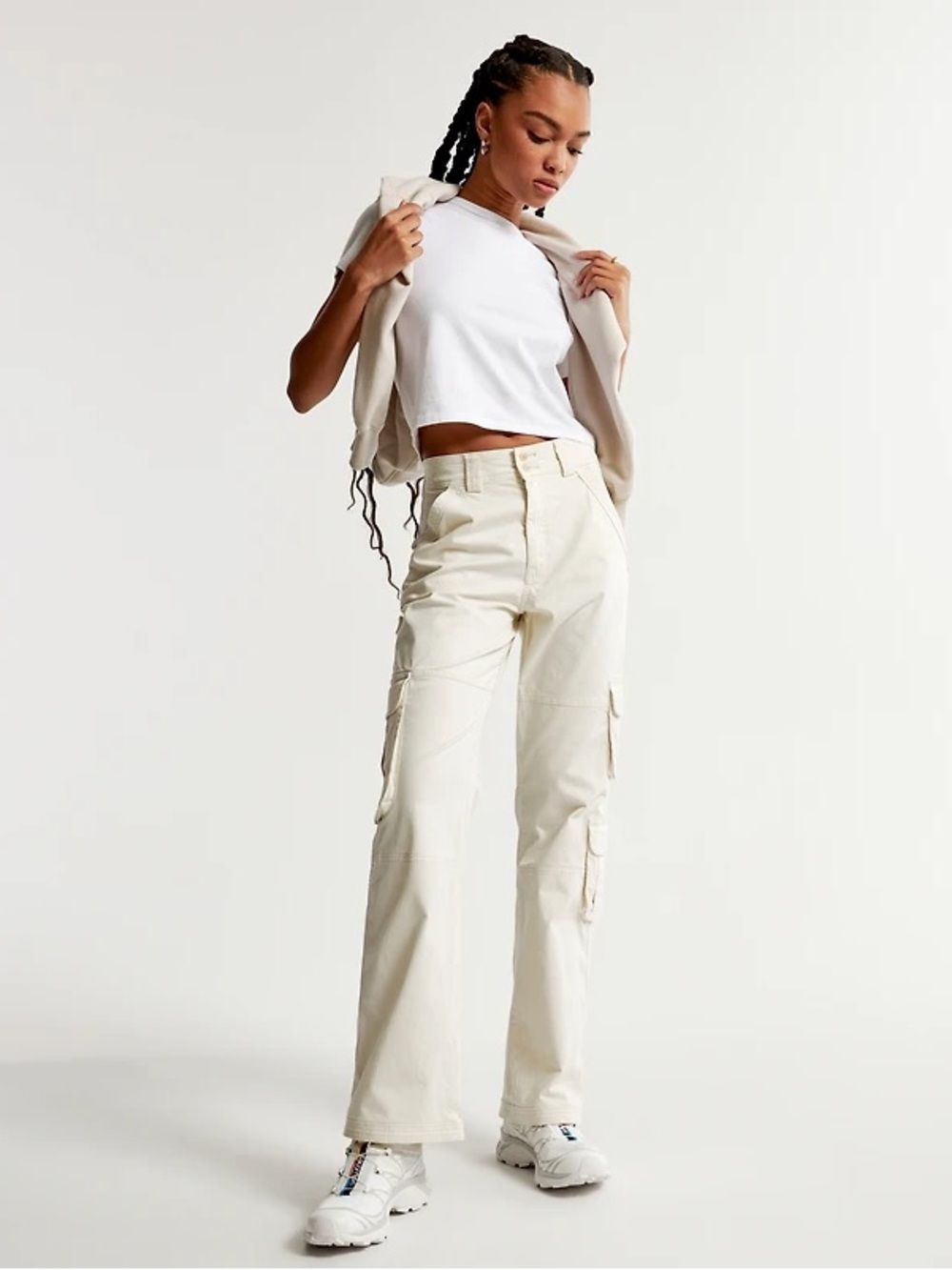 Abercrombie Relaxed Baggy Cargo Pants in Bone Khaki - 28 / 6 SHORT